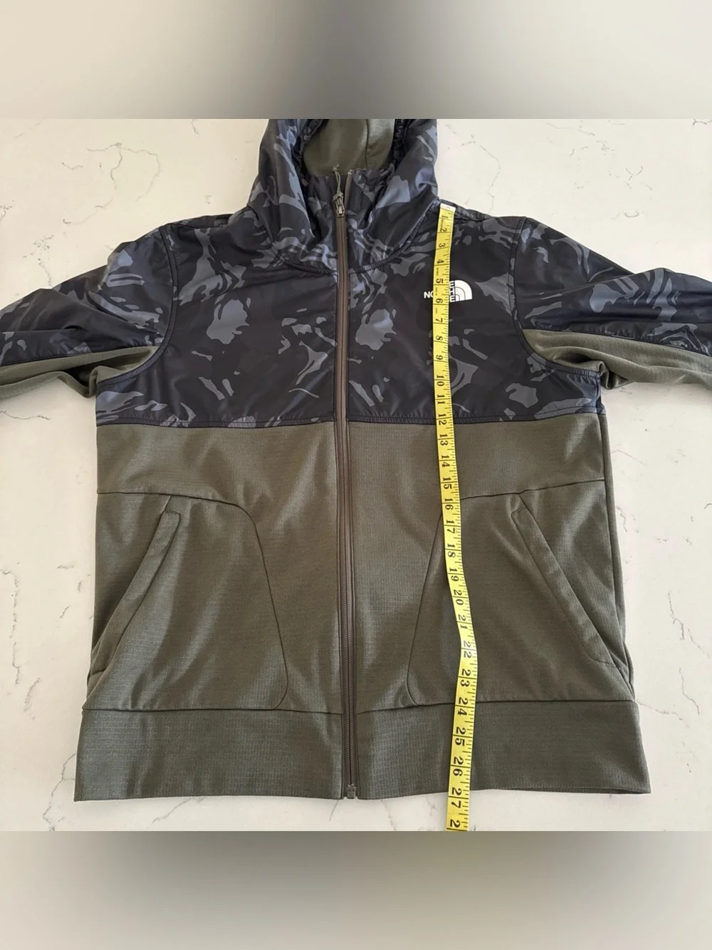 The North Face Mens Hooded Hybrid Jacket - Olive Green & Black Camo Full Zip